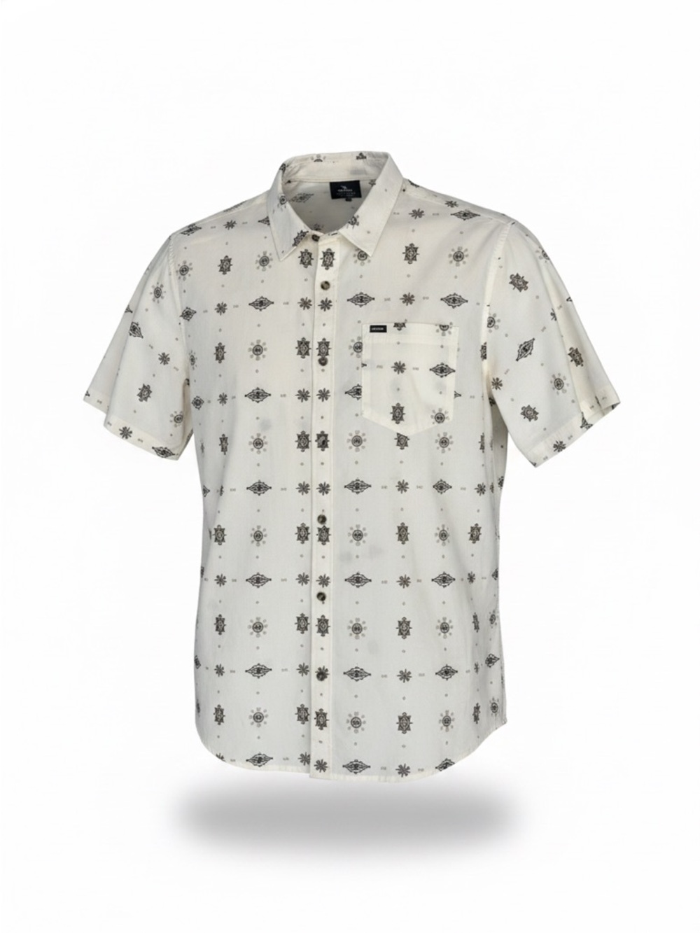 Rip Curl Button Up Shirt XL White Tribal Print Short Sleeve